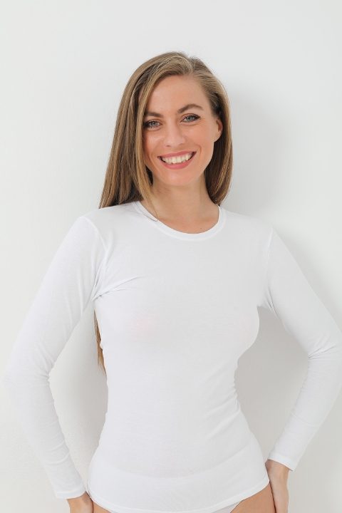 Pamuklu Uzun Kollu Kadın Body Beyaz Arma 3343