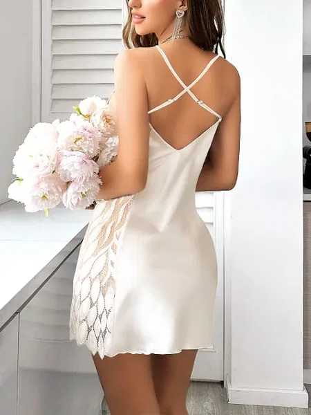 Beyaz Saten Dantel Yanları Fantezi Body Pink Night 3818 - Beyaz