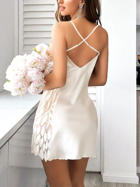 Beyaz Saten Dantel Yanları Fantezi Body Pink Night 3818 - Beyaz