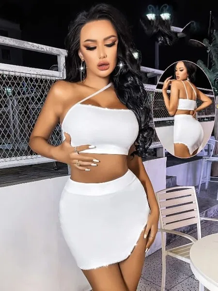 Seksi Mini Elbise Beyaz Pink Night 2250 - Beyaz