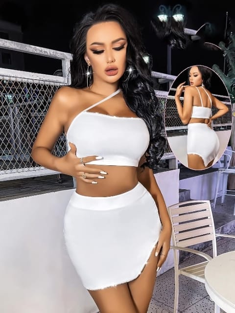 Seksi Mini Elbise Beyaz Pink Night 2250