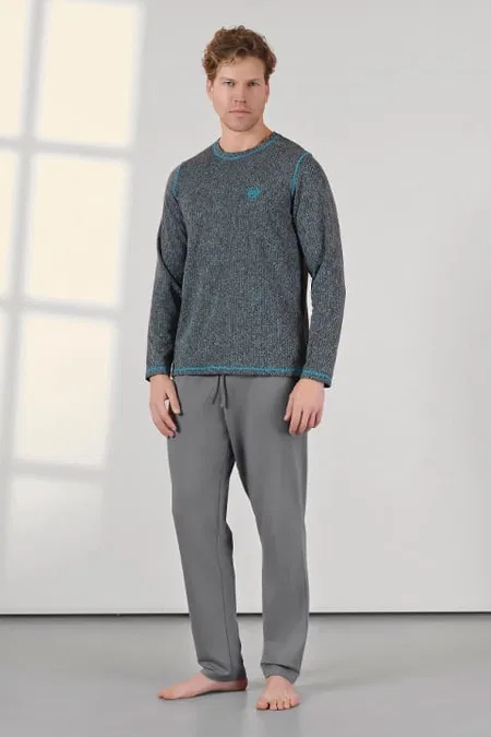 Gri Desenli Pamuklu Erkek Pijama Takımı Doreanse 254545 - Gri