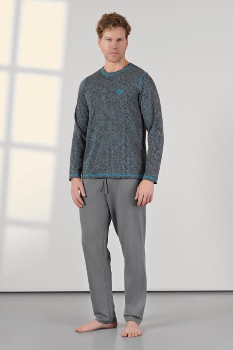 Gri Desenli Pamuklu Erkek Pijama Takımı Doreanse 254545
