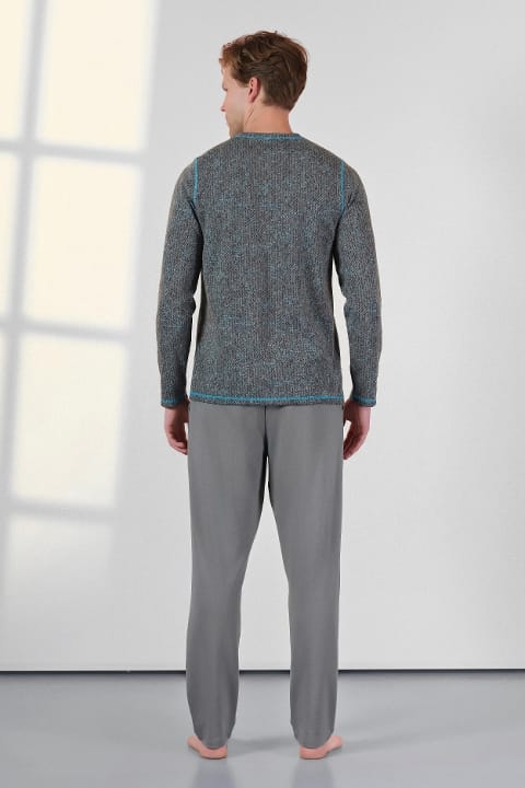 Gri Desenli Pamuklu Erkek Pijama Takımı Doreanse 254545 - Gri