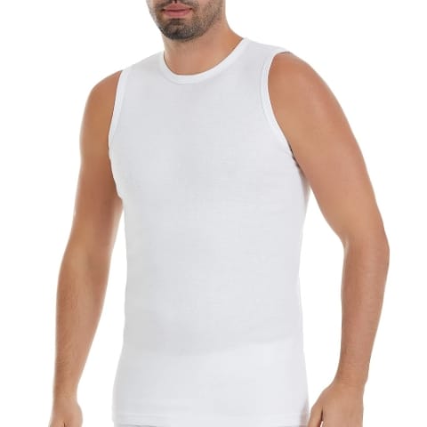 Pamuklu Ribana Sıfır Kollu Atlet Erkek Beyaz Yıldız 10 - Beyaz