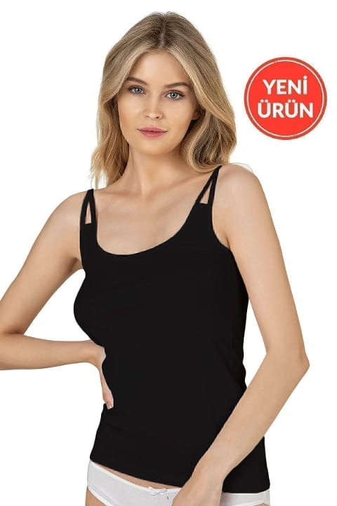 Pamuklu Modal İp Askılı Kadın Atlet Özkan 26765 - Siyah