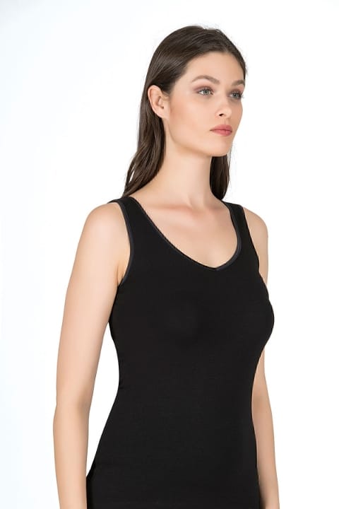 Pamuklu Modal Esnek Yüksek Kalın Askılı Atlet Özkan 25487 - Siyah