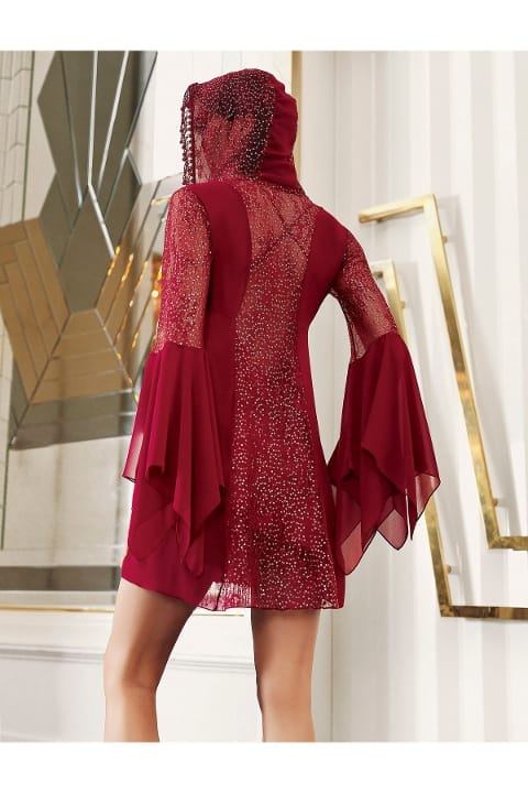 Bordo Şifon Gecelik Takımı Dantel Detaylı İmaj 5201 - Bordo