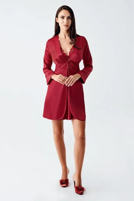 Bordo Dantelli Transparan Mini Gecelik Takımı İmaj 4230 - Bordo