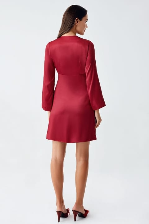 Bordo Dantelli Transparan Mini Gecelik Takımı İmaj 4230 - Bordo