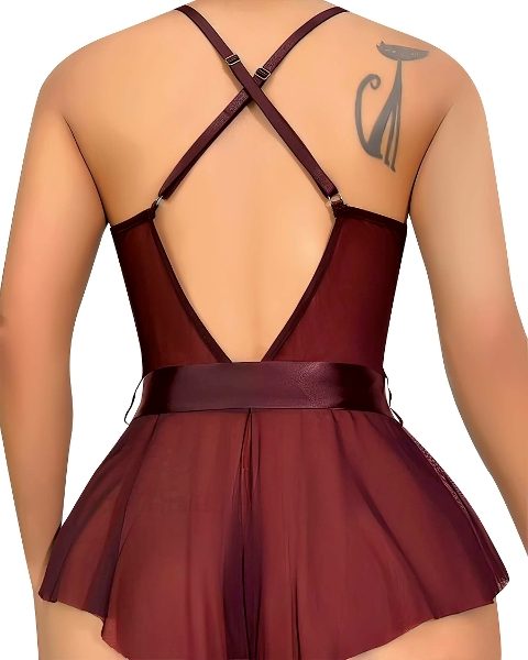 Bordo Dantel Tek Parça Body Lily Bianca 1012 - 2