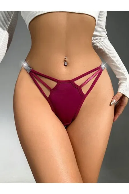 Bordo Simli Tek Parça Fantezi Body Lily Bianca 1015 - Bordo