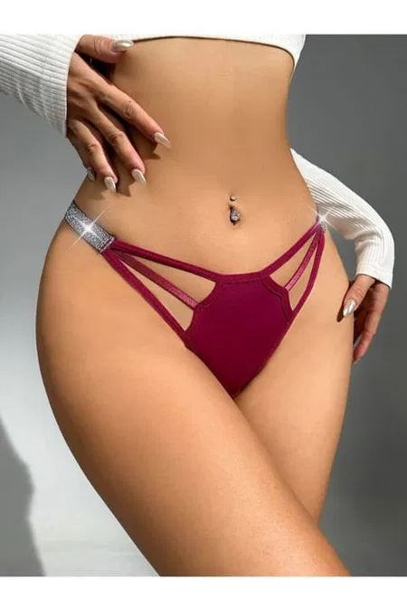 Bordo Simli Tek Parça Fantezi Body Lily Bianca 1015 - Bordo