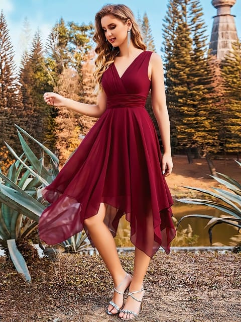 Bordo Uzun Elbise Esnek Kumaş Pink Night 5543