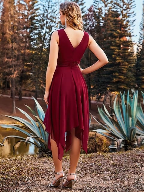 Bordo Uzun Elbise Esnek Kumaş Pink Night 5543 - 2