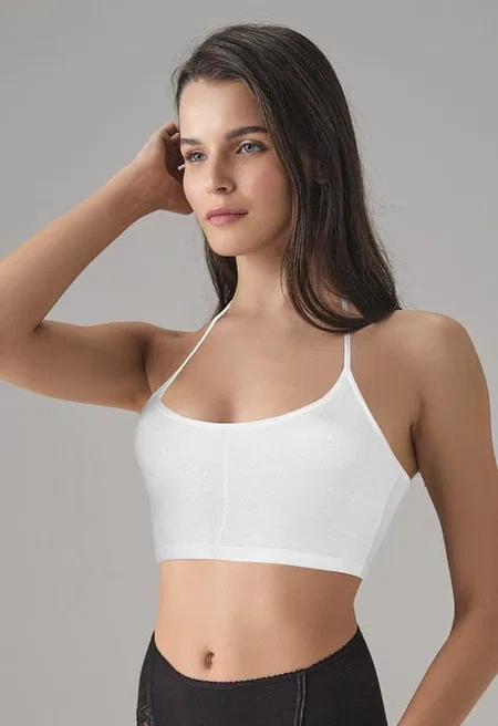 Boyundan Bağlamalı Fitilli Atlet Crop MicroModal Elastan Doreanse 9132 - Beyaz