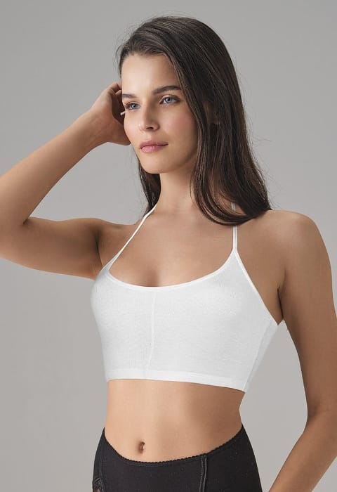 Boyundan Bağlamalı Fitilli Atlet Crop MicroModal Elastan Doreanse 9132 - Beyaz