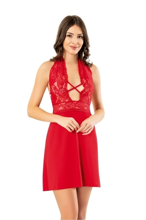 Boyundan Bağlı Dantelli Gecelik Külot Takımı Kota 6395