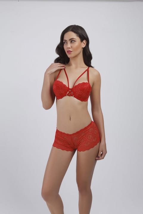 Dantel Detaylı Balenli Sütyen Takım Büşra 220 - Kırmızı