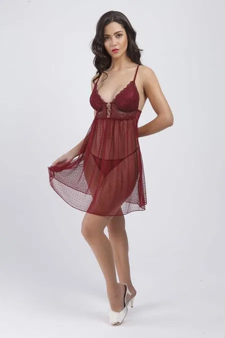 Dantelli Tek Parça Body Büşra 700 - Bordo