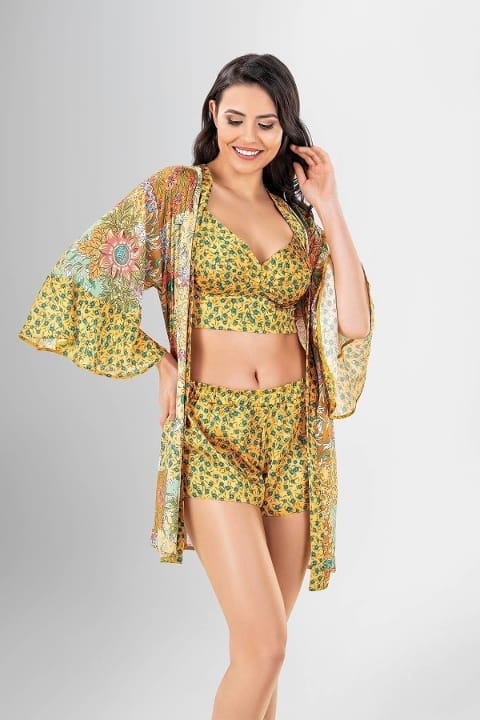 Şortlu Gecelik Takımı Lila Renk Kadın Ahu 1944