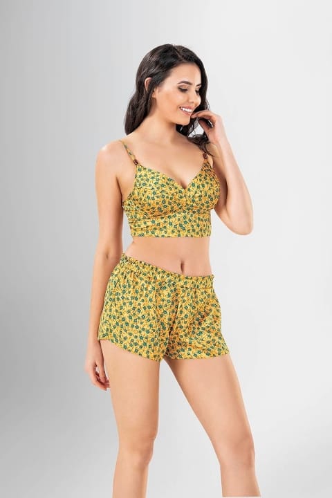 Şortlu Gecelik Takımı Lila Renk Kadın Ahu 1944 - Yeşil