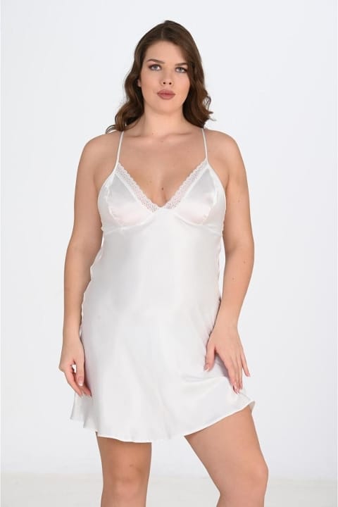 Büyük Beden 2li Beyaz-pembe Sabahlıklı Gecelik Takımı Ahu 6210 - 2