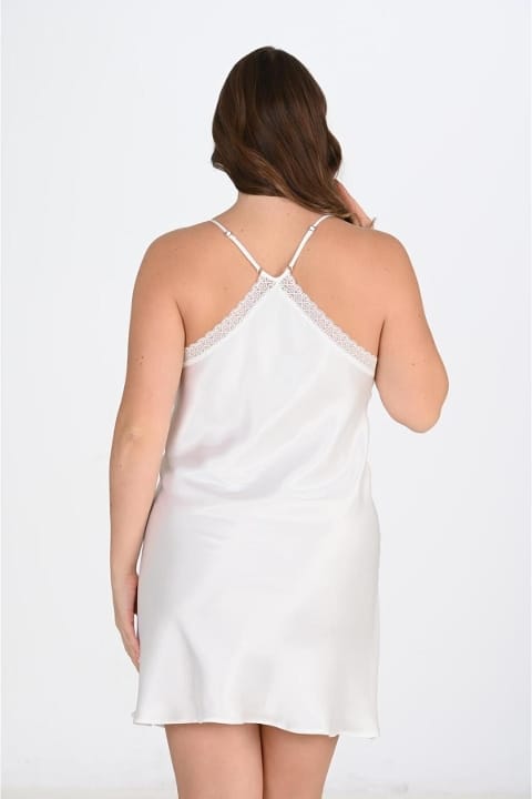 Büyük Beden 2li Beyaz-pembe Sabahlıklı Gecelik Takımı Ahu 6210 - Beyaz