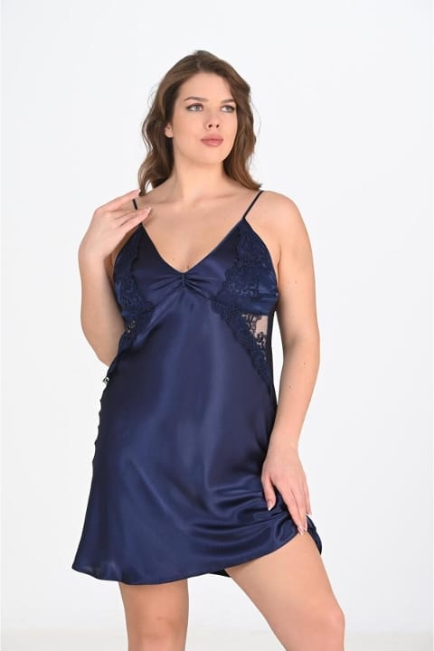 Büyük Beden 2li Lacivert Sabahlık Gecelik Takım Ahu 6208 - 2