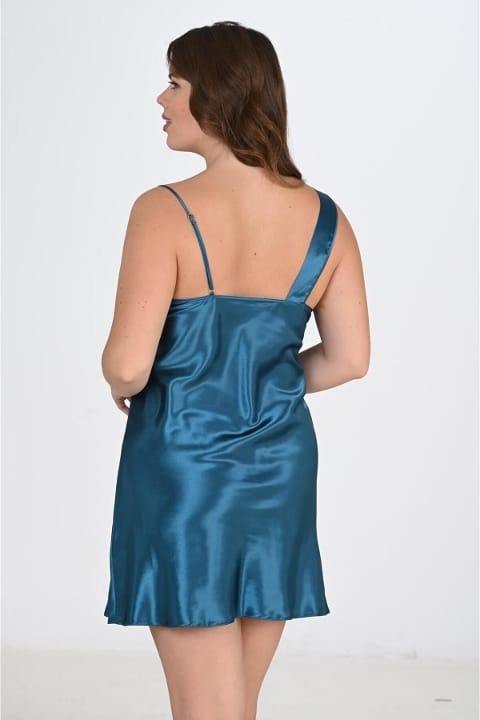 Büyük Beden Saten Gecelik Sabahlık Takımı Ahu 6206 - Lacivert