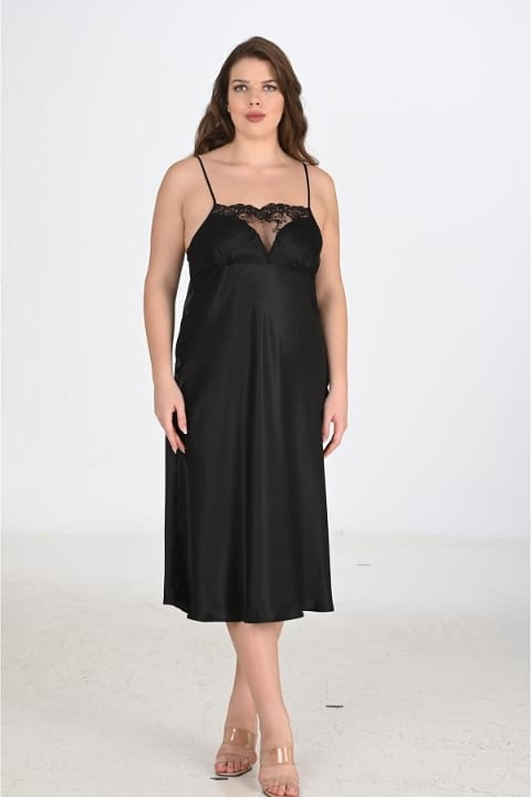 Büyük Beden Somon Renk Sabahlıklı Gecelik Takımı Ahu 6221 - Siyah