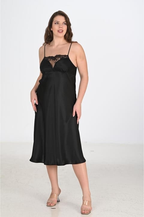 Büyük Beden Somon Renk Sabahlıklı Gecelik Takımı Ahu 6221 - Siyah