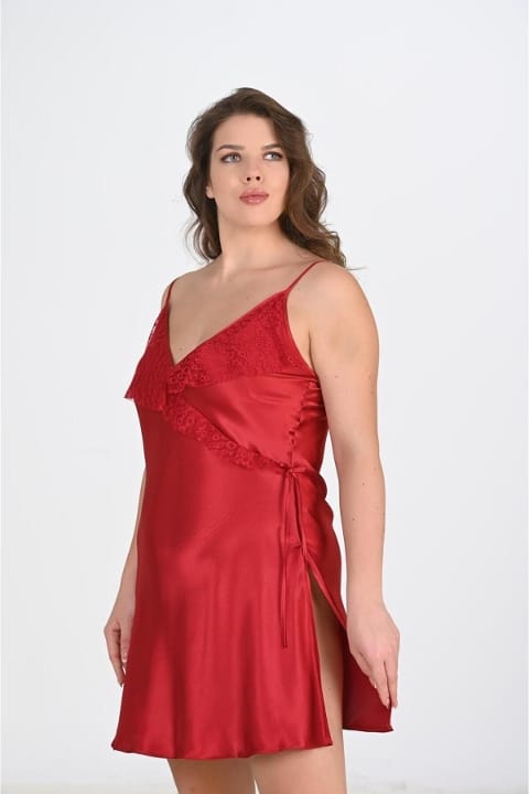 Büyük Beden Bordo Saten Kadın Gecelik Ahu 2107 - Bordo