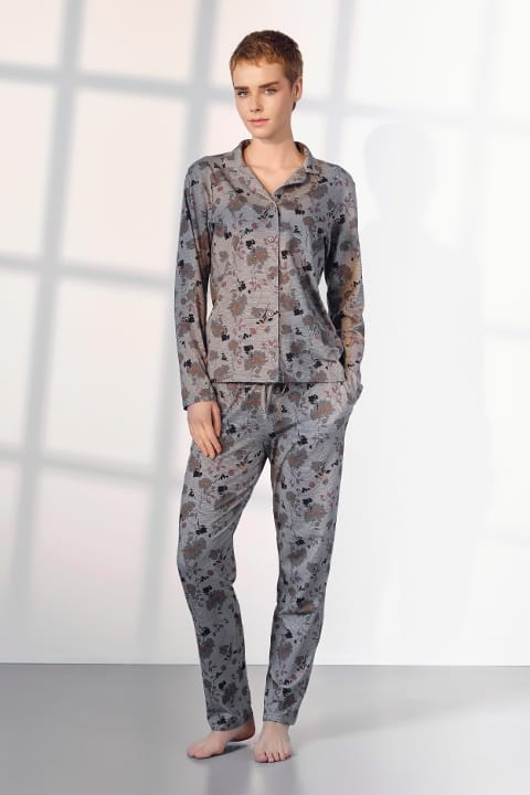 Büyük Beden Çiçek Desenli Pijama Takımı Doreanse 25K4030