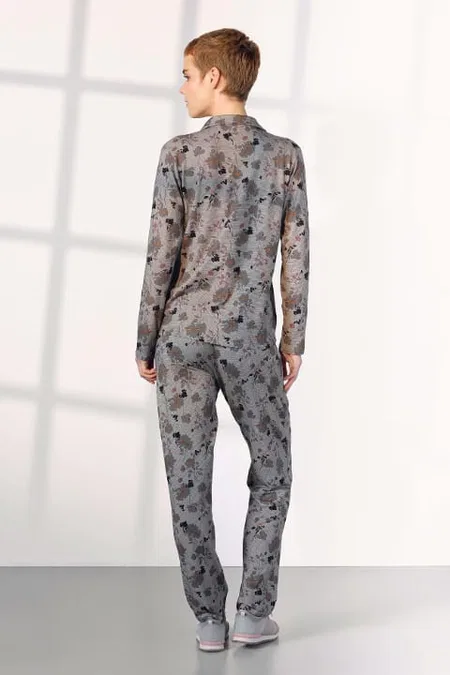 Büyük Beden Çiçek Desenli Pijama Takımı Doreanse 25K4030 - Gri