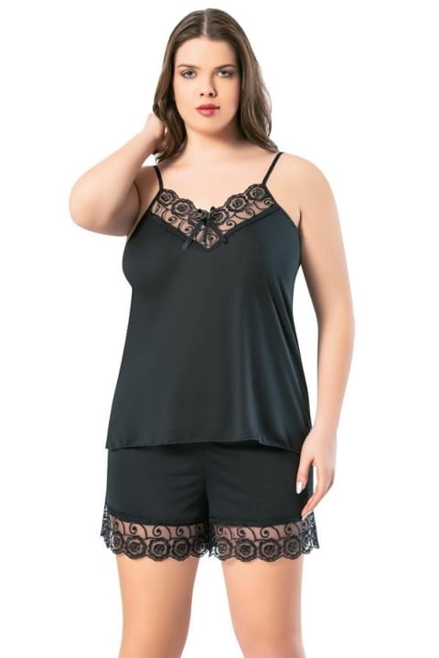 Büyük Beden Dantelli Atlet Şort Pijama Takımı Kota 6209