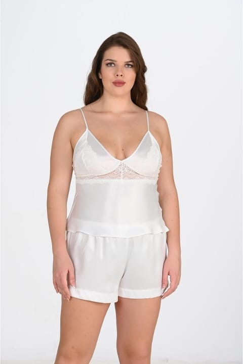 Büyük Beden Ekru Şort Takımı Esnek Konfor Ahu 1071
