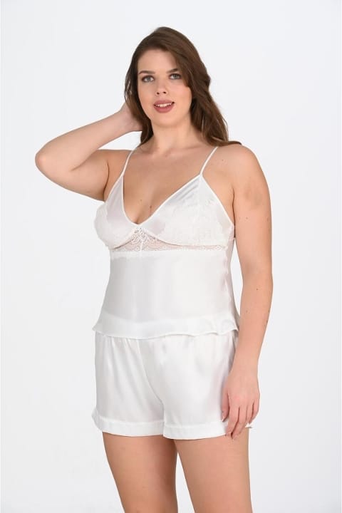Büyük Beden Ekru Şort Takımı Esnek Konfor Ahu 1071 - 2