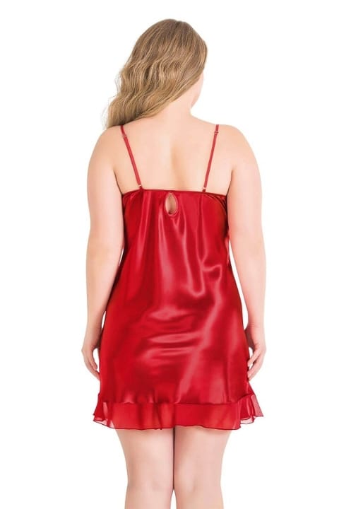 Kısa Saten Gecelik Büyük Beden Kırmızı Ahu 2067 - 2