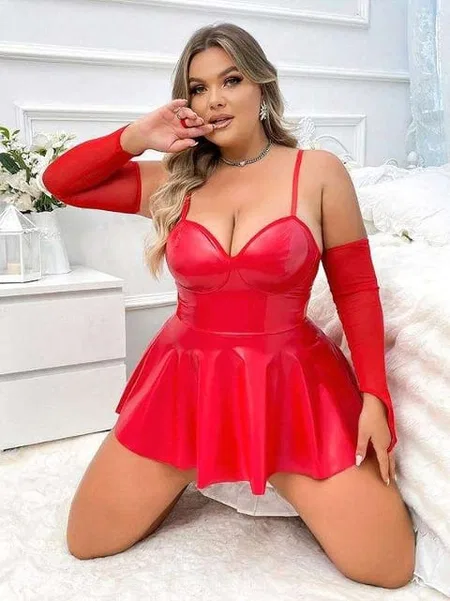 Büyük Beden Kırmızı Lame Seksi Fantazi Elbise Takım Real Passione 40001 - Kırmızı