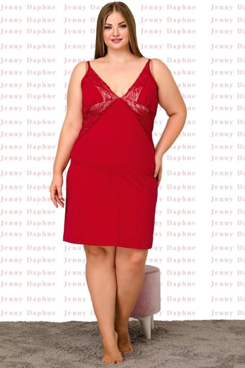 Büyük Beden Kırmızı Tunik Gecelik Nefes Alan Pamuklu Lady 8900 - Kırmızı