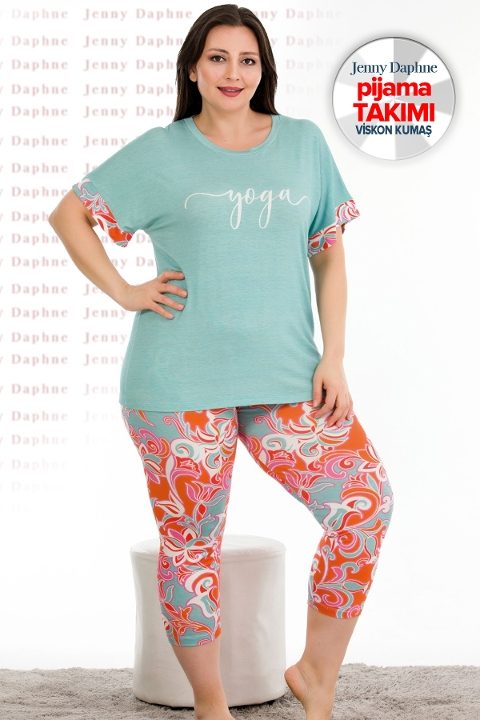 Kısa Kol Viskon Kapri Pijama Takımı Yeşil Lady 10685