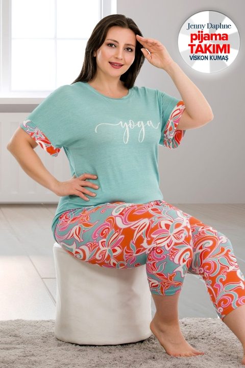 Kısa Kol Viskon Kapri Pijama Takımı Yeşil Lady 10685 - Yeşil