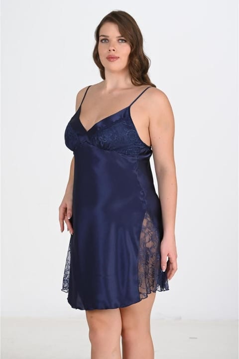 Ekru Dantel Tek Parça Gecelik Ahu 2111 - Lacivert