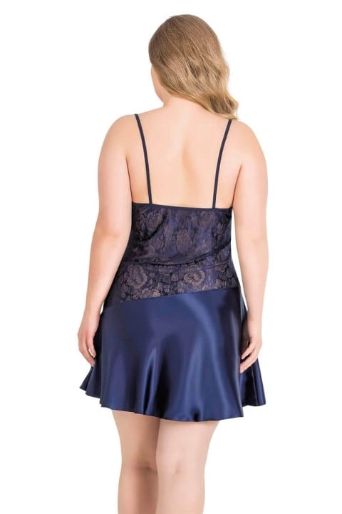 Büyük Beden Lacivert Kısa Saten Gecelik Ahu 2068 - 2