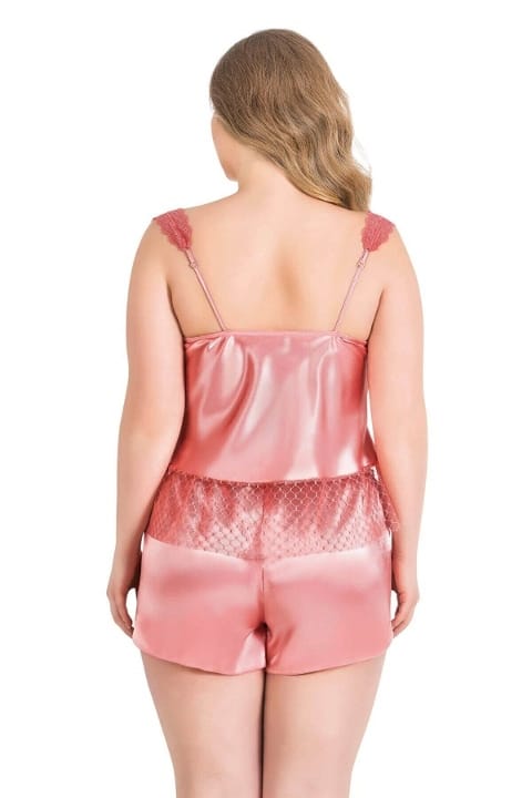 Büyük Beden Saten Babydoll Şort Takımı Bordo Ahu 1058 - Mercan