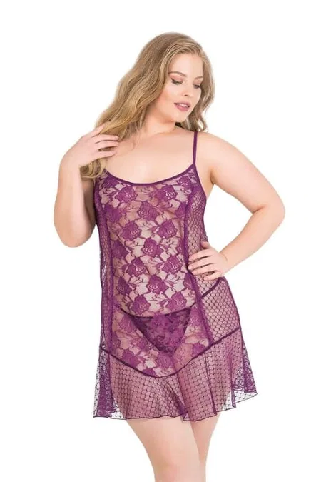 Mor Kısa Tül Gecelik Tek Parça Ahu Lingerie 3031 - Mor
