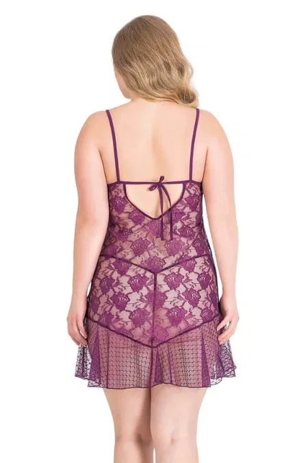 Mor Kısa Tül Gecelik Tek Parça Ahu Lingerie 3031 - Mor