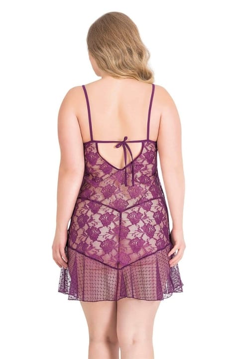 Mor Kısa Tül Gecelik Tek Parça Ahu Lingerie 3031 - Mor