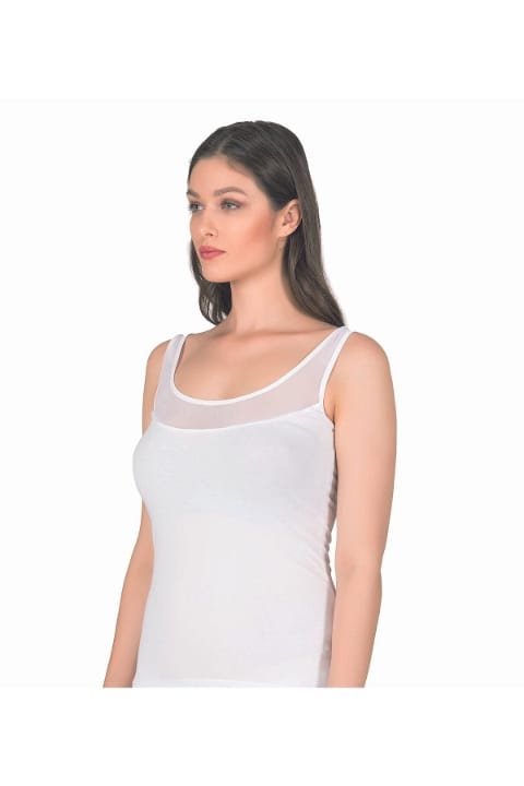 Büyük Beden Pamuklu Likralı Kalın Askılı Kadın Atlet Özkan 20575 - Beyaz